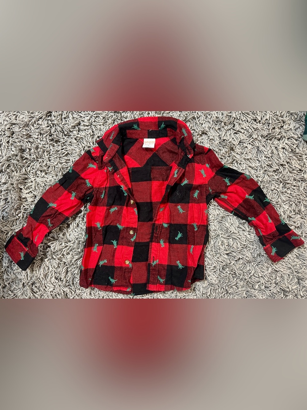 Jumping Beans Red & Black Buffalo Plaid Dino Button-Up Shirt